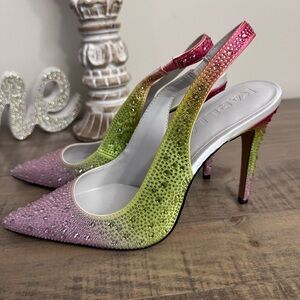 Karl Lagerfeld Pink and Green Rhinestone Heels